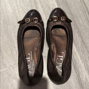 AGL Brown Suede Flats with Gold Accents